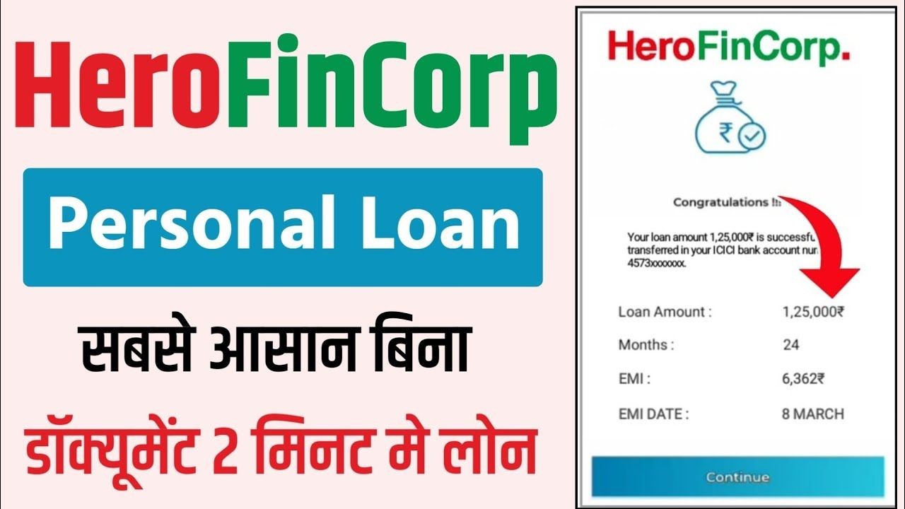 HeroFinCorp personal loan advertisement in Hindi, showing loan details and quick approval message.